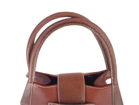 TODS ladies cognac brown pebbled leather medium s… - image 5