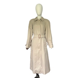 AQUASCTUM vintage 70s classic mac trench coat, check plaid lining, belted trench, shoulder pads, long maxi trench coat.