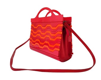 MISSONI RARE ladies vintage acrylic zig zag red pink shoulder bag, Italian designer purse.