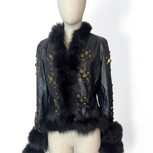 70s Italienische Lederjacke mit Nieten: Krokodil-Print, S-M Bild 1
