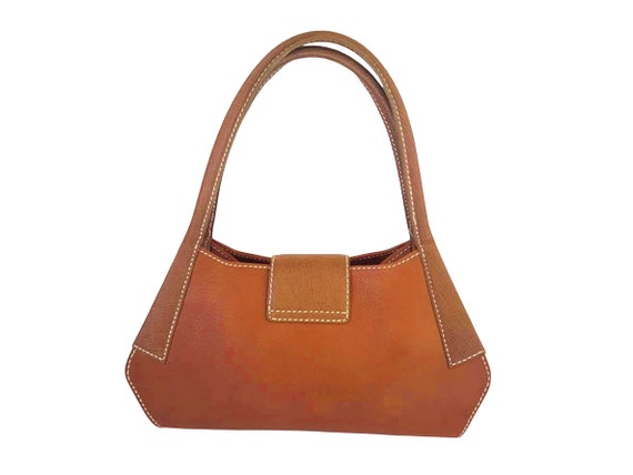 TODS ladies cognac brown pebbled leather medium s… - image 4