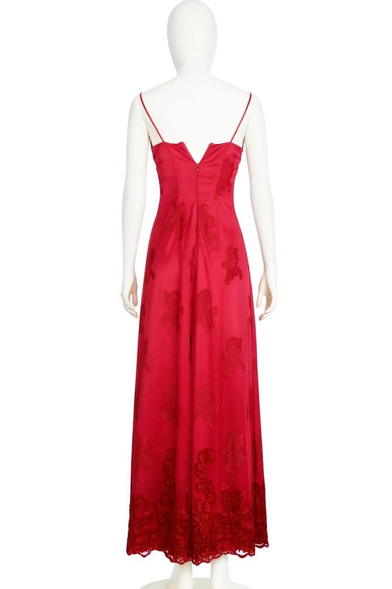 la perla red dress La Perla Cherry Red Crochet Floral Dress: Spaghetti Strap, Front Slit