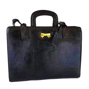 Vintage NINA RICCI Eidechsenleder Handtasche: Schwarze Schleifenaktentasche