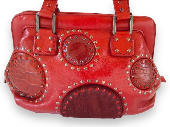 FRANCESCO BIASIA 赤 レザー バッグ FRANCESCO BIASIA Lobster Clasp Handbag Red Patent Leather