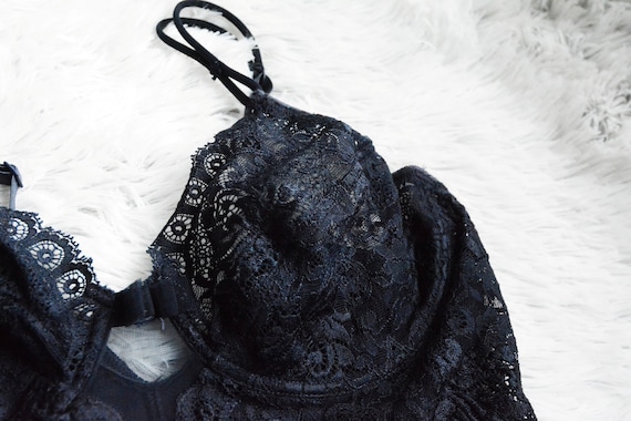 LA PERLA Woman Lace Flower Patterns Unpadded Body Suit, XL. Dark Blue Woman  Intimate Body Lingerie. Xl. 
