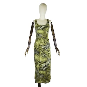 ROBERTO CAVALLI - Class - woman animal zebra leopard print opened back mesh dress, mid calf length dress, Italian designer dress.