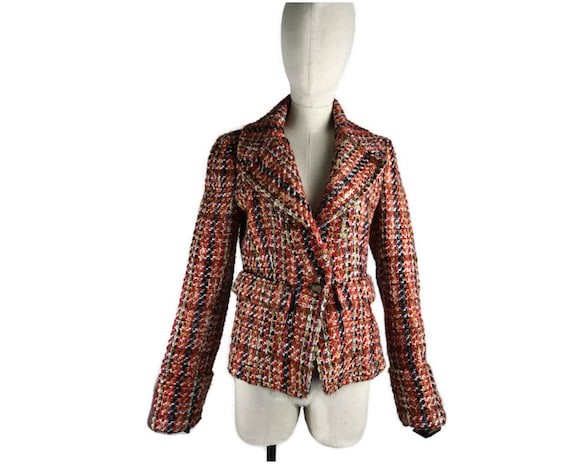 Sale ICEBERG Ladies Red Wool Cotton Blend Tweet Jacket M Designer