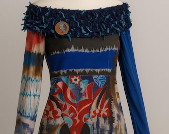 SAVE THE QUEEN off shoulder vintage multicolor long sleeve top. - M