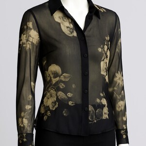 Vintage ladies 90's Italian silk floral transparent mesh button down top shirt. image 8
