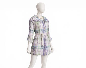 Vintage Escada Sport Jacket | Belted Lightweight Coat | Pastel Watercolour Plaid Tunic | Designer Boho Luxe | Y2K Escada S/M