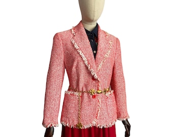 LOUIS FERAUD vintage tweet tassels stunning blazer jacket. A statment piece. Size uk 12, eu 40, us 8.