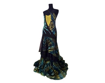 CAMOMILLA MILANO Beautiful hippie boho flower beaded gown, special ocassions maxi  gown dress,