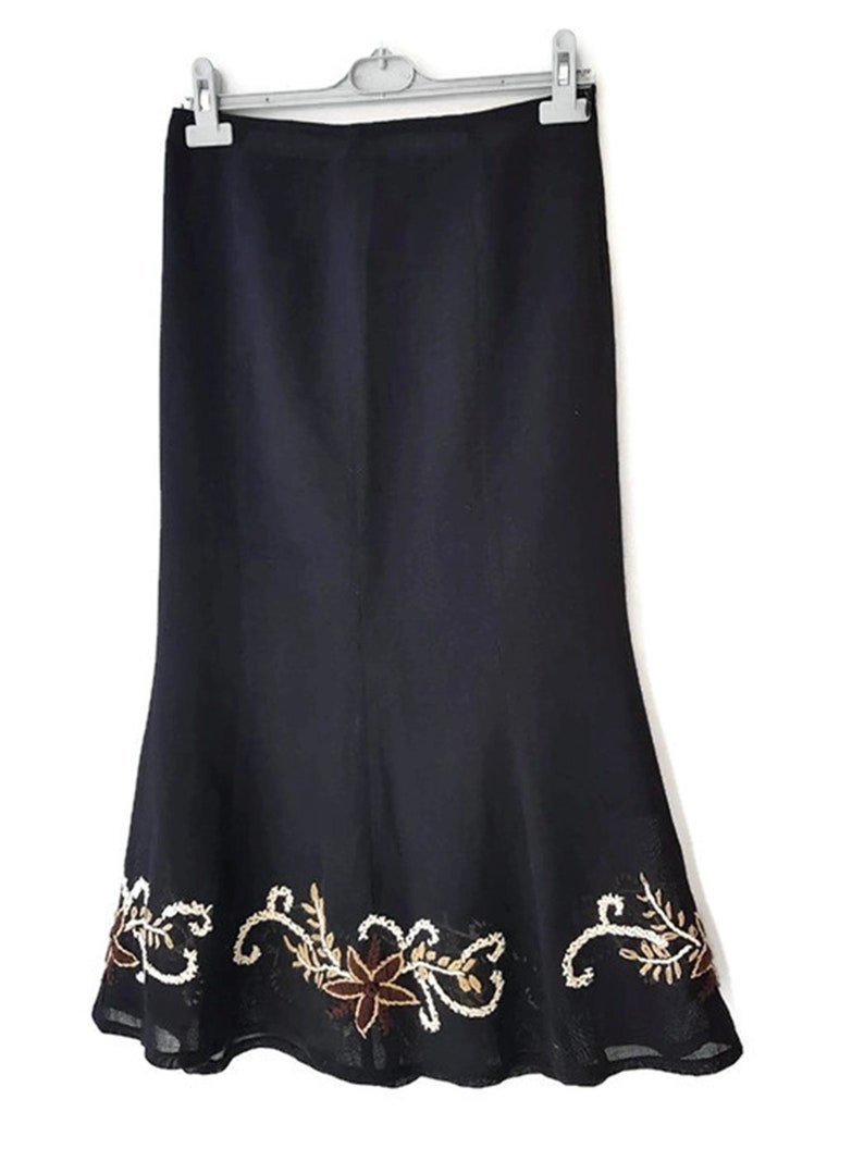 Italian designer skirt Medium 90/'s W LES FEMMES by Babylon woman fishtail transparent flower crochet ladies black skirt