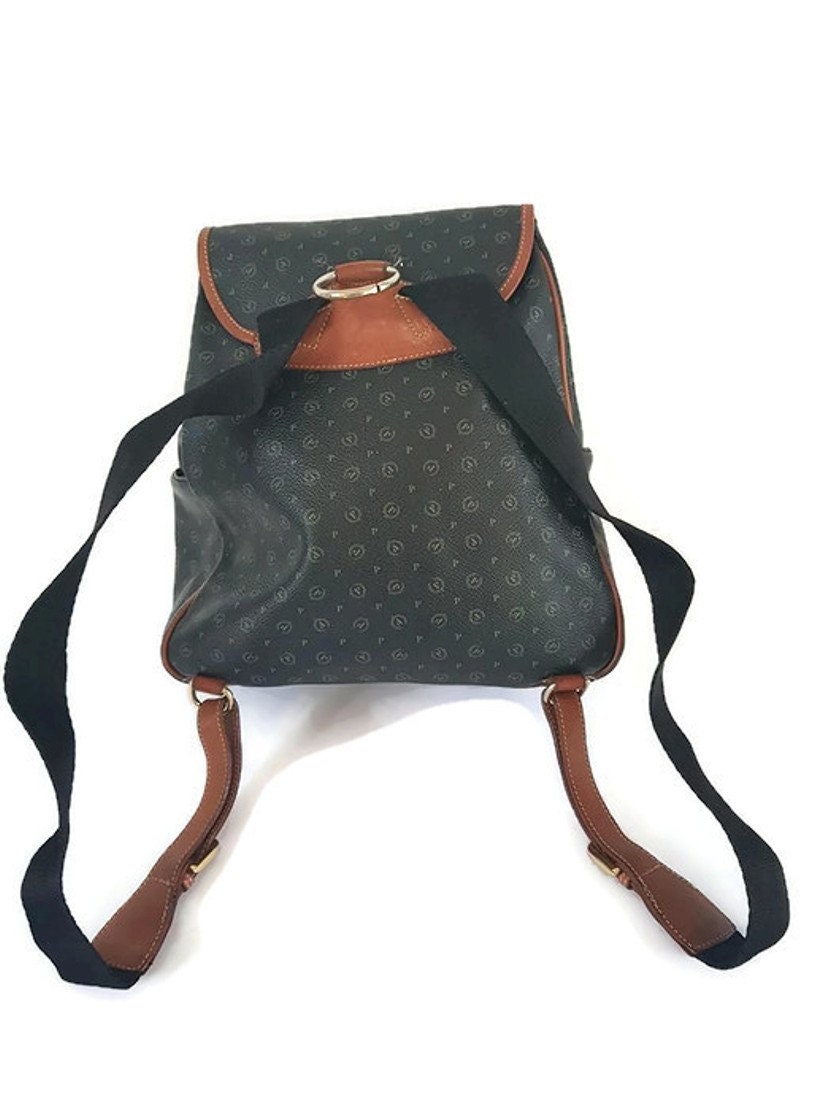 Vintage Pollini Monogram Leather Backpack - Italian Designer 