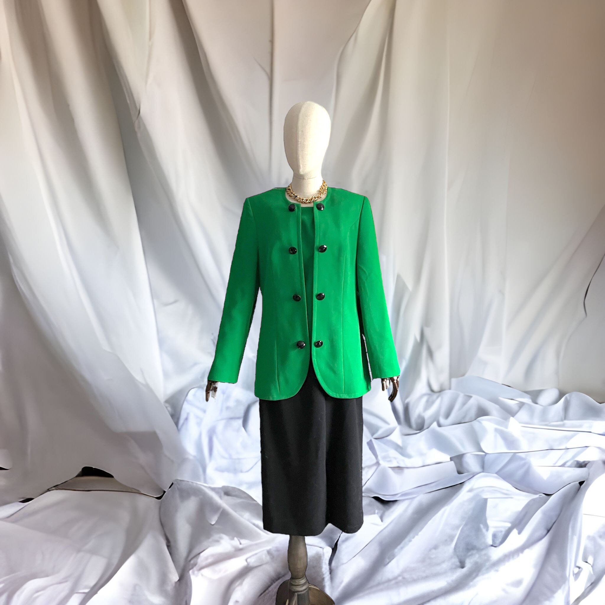 Vintage GIVENCHY Green Blazer and Skirt Set - Deadstock 80s Suit