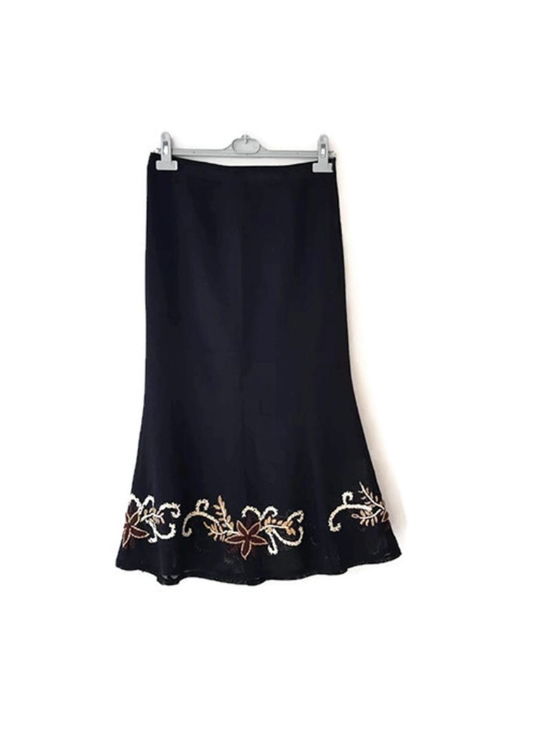 Italian designer skirt Medium 90/'s W LES FEMMES by Babylon woman fishtail transparent flower crochet ladies black skirt