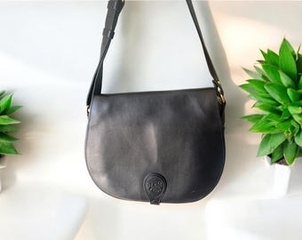Bolso de sillín de cuero negro Boldrini: bandolera ecuestre italiana