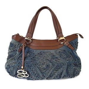 ERMANO SCERVINO Street moderniste, sac à main en denim délavé à motif floral 3D, sac à main de designer italien
