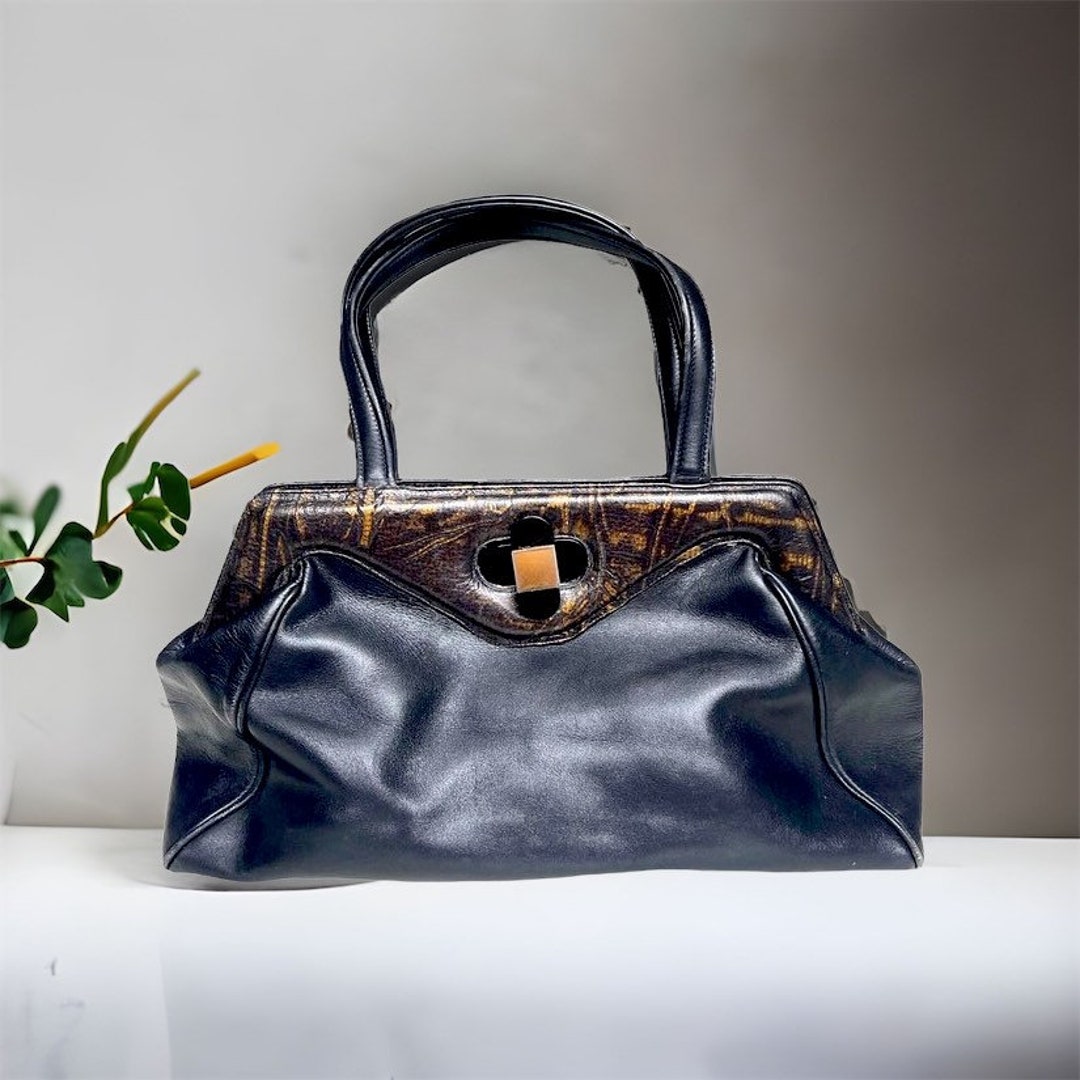 VALENTINO ORLANDI borsa a mano in pelle oro e nera vintage anni Borsa  di design Italia