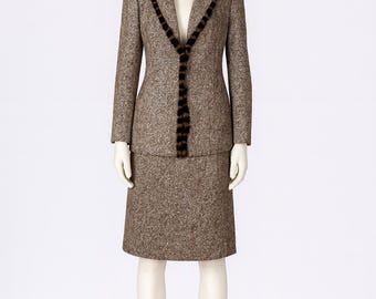 ESCADA Alpaca Wool Skirt Suit:  Fur Collar, 2-Piece Set