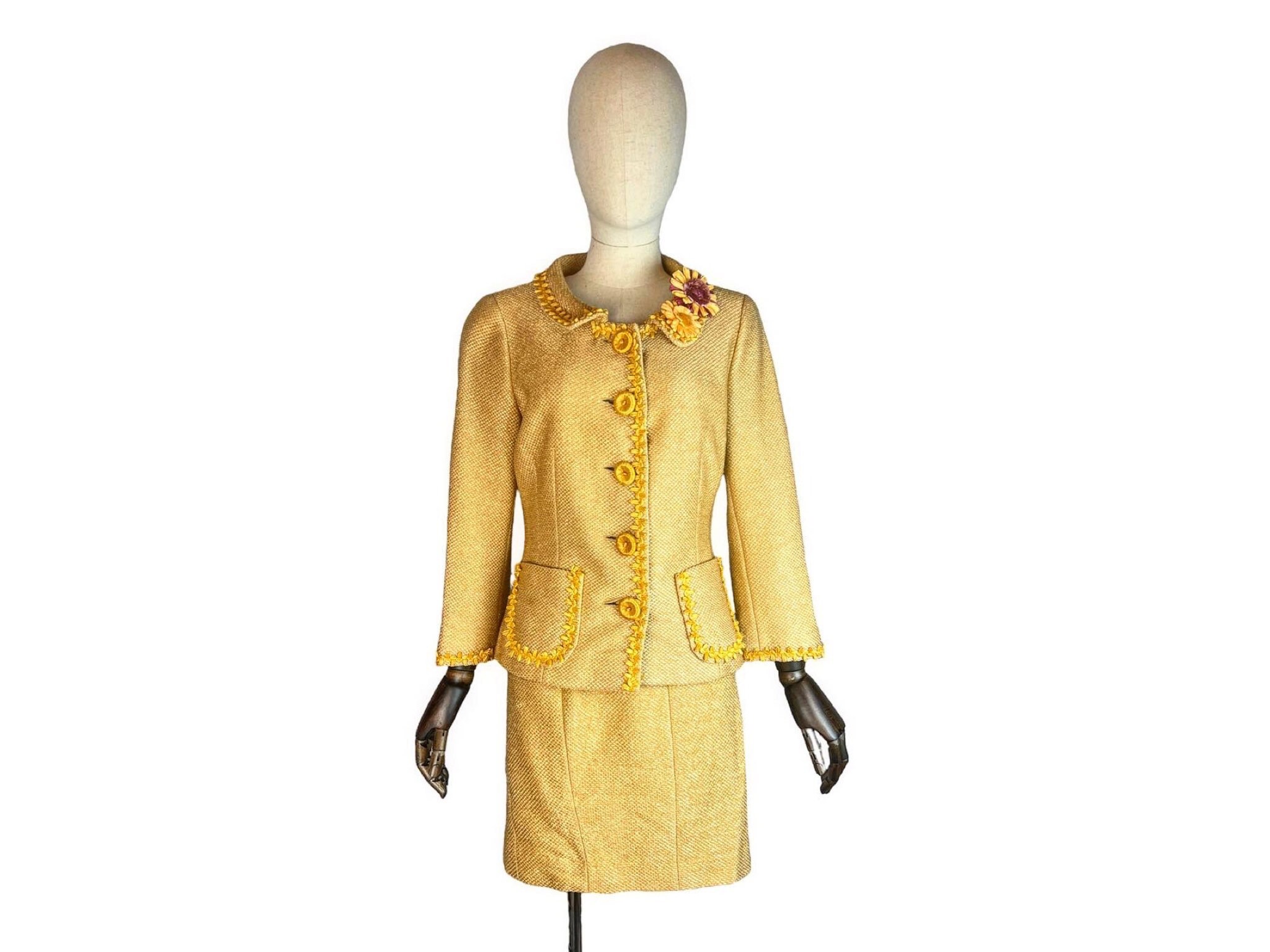 Metallic-trim sweater-knit best sale skirt suit
