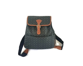 Vintage Pollini Monogram Leather Backpack - Italian Designer Bag