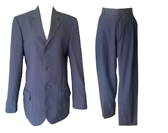 Vintage GIANNI VERSACE Versus Navy Wool Suit Set: Slim Fit, Size 48
