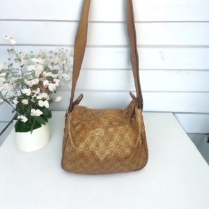 PIERO GUIDI vintage gold canvas cross body bag. Angels of our times Italian designer purse.