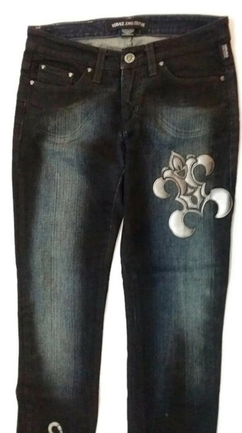 VERSACE Jeans Couture woman straight leg flower trimmed denim pants S
