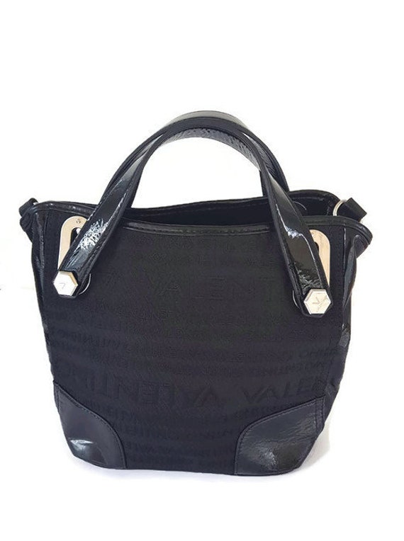 Black Leather-Look Logo Tote Bag