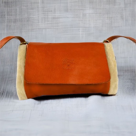 Rare IL BISONTE Woman White Fur Cognac Brown Cowhide Leather