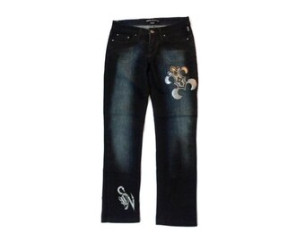 VERSACE Jeans Couture pantalones vaqueros rectos con ribete de flores para mujer, S