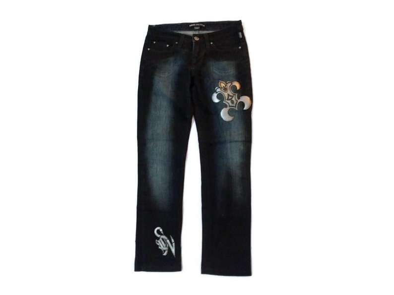 VERSACE Jeans Couture woman straight leg flower trimmed denim pants S