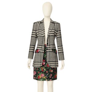 Vintage KENZO Two-Piece Set – Houndstooth Jacket & Floral Skirt Ensemble - S/M