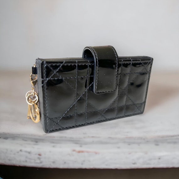 Dior Black Cannage Quilted Patent Leather Lady Dior 5-Gusset Card Holder