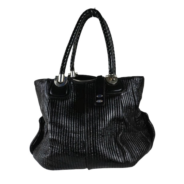 CHLOE vintage woman black leather patent leather shoulder bag, designer travel bag.