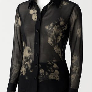Vintage ladies 90's Italian silk floral transparent mesh button down top shirt. image 2