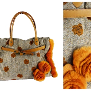 Bolso satchel LUCA DELLA LAMA de piel de conejo naranja y marrón. Bolso de diseño italiano para mujer.