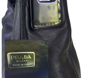 PRADA Vintage Woman Plastic Handle Lambskin Leather Black