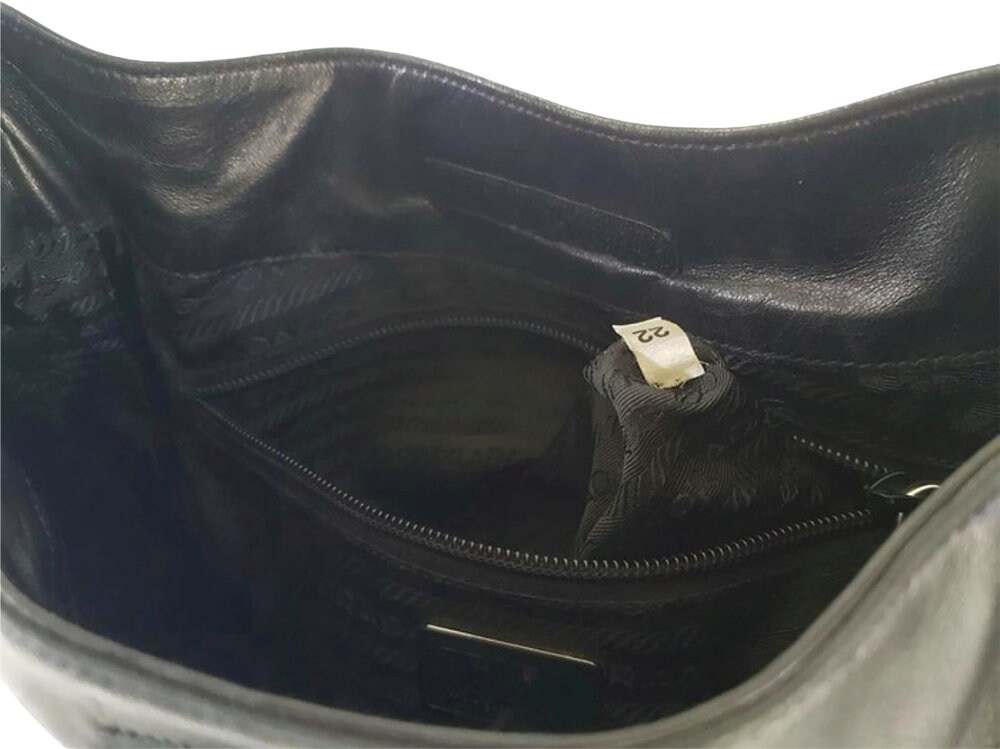 PRADA Vintage Woman Plastic Handle Lambskin Leather Black Shoulder Hobo Medium Bag Italian Designer Hobo Bag. Etsy UK