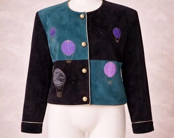 Vintage Dino’z Wildleder & Satin Patchwork Jacke (1980s/90s)