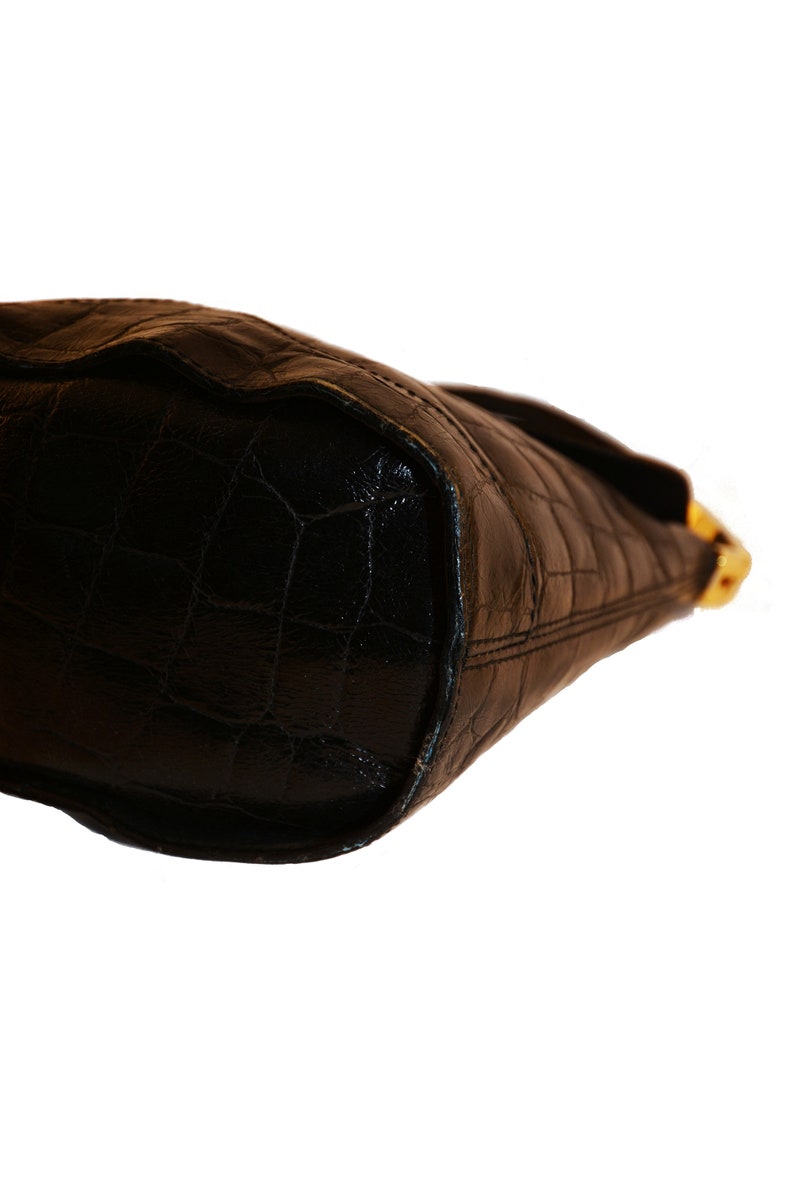 CONDOR vintage 80's woman black crock embossed leather bag image 8