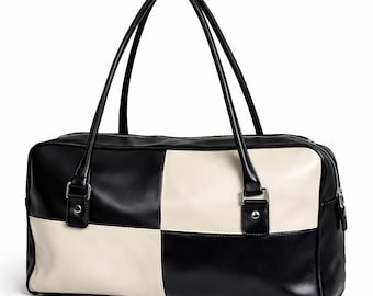 Vintage 90er Leder Bowlingtasche. Statement y2k Umhängetasche.