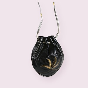 FABIO ZAGO - 70&#39;s bucket shape, flower patchwork gold decor, medium size, unique shoulder bag, special occasions purse.