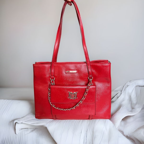 Love MOSCHINO Röd Läderväska med Avtagbar Plånbok med Logotyp