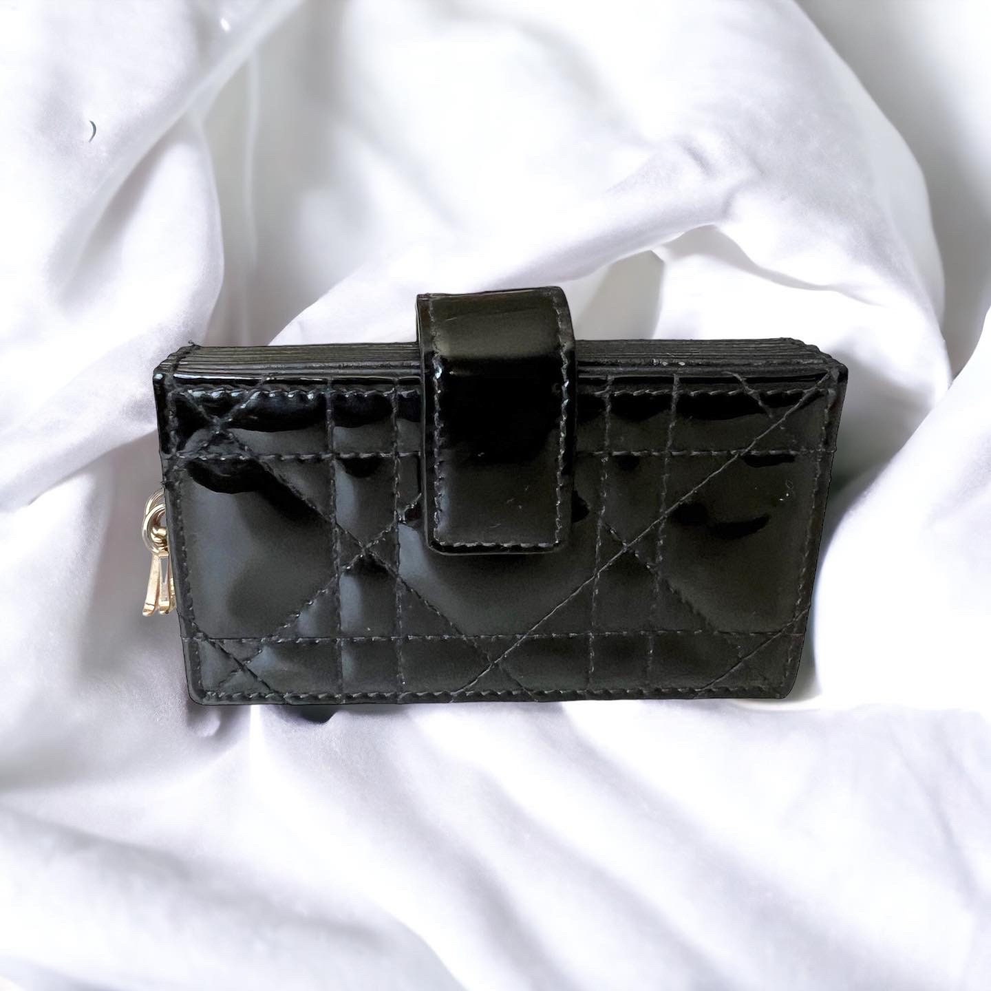 Limited Edition Lady Dior Black Patent Leather Card Holder  💫Dior Black Leather Card Holder with Metal Logo Plate💫 main image 0