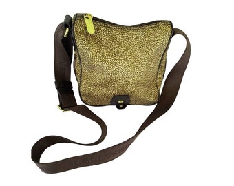 BORBONESE woman brown monogram canvas leather trim shoulder cross body bag, Italian designer bag