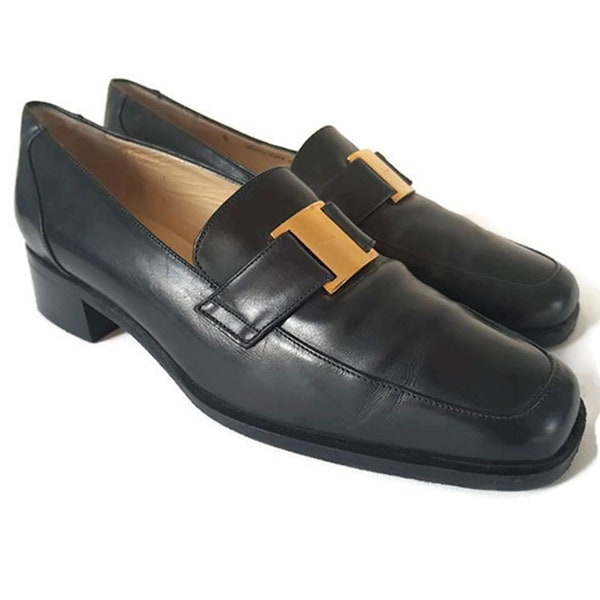 BALLY Switzerland black low heel classic flats loafer pump shoes, Swiss designer shoes us 6.7, uk 4, eu 37