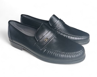 Mocassini vintage in pelle Tyler Benson: mocassini neri Deadstock, taglia US 9