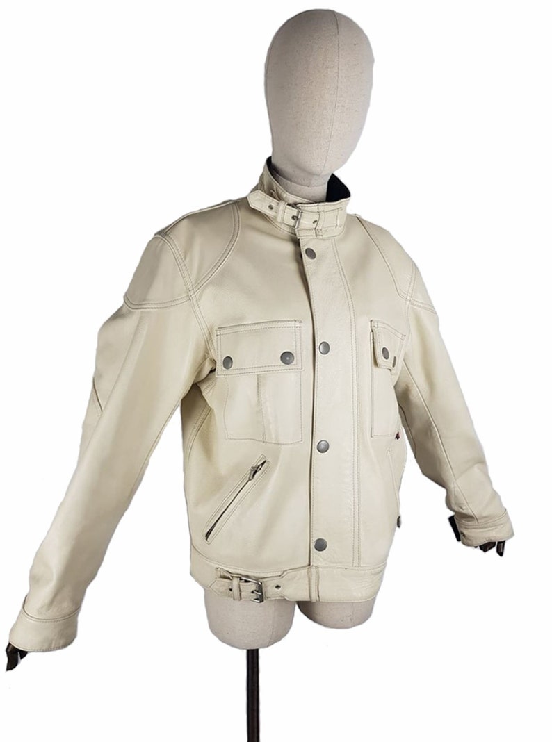 beige biker jacket